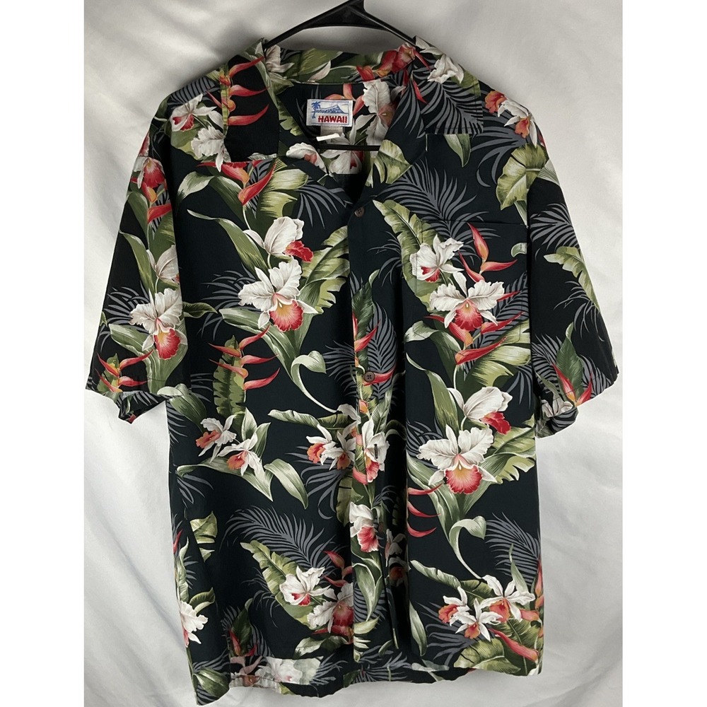 Vintage Hibiscus Floral Mens 2XL Hawiian Button Up Shirt On‎ Hawiia Tag Summer